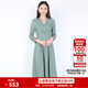 BUOUBUOUBuouBuou2025春夏新品商場同款法式優(yōu)雅茶歇V領(lǐng)波點(diǎn)雪紡連衣裙女 綠色G46 L