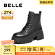 百麗（Belle）厚底增高馬丁靴女商場款真皮戶外短靴3N140DD4預(yù)售 黑色-單里 36 (230mm)