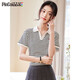 品彩（PinCai）短袖t恤女夏v領(lǐng)polo衫條紋字母櫻桃上衣時(shí)尚打底衫 P143T1550