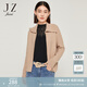 玖姿（JUZUI）時尚拉鏈毛衣女裝秋款立體肌理感翻領(lǐng)針織休閑外套 卡其 L