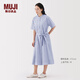 無(wú)印良品（MUJI）女式 涼感 短袖襯衫連衣裙女裝裙子純棉25年夏季長(zhǎng)裙涼感物語(yǔ) 薩克森藍(lán)條紋 M (160/84A)