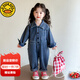G.DUCKKIDS小黃鴨女童牛仔連體衣春秋裝兒童工裝長(zhǎng)袖連體長(zhǎng)褲女寶寶連身衣 藍(lán)色 90 尺碼1~2歲【 80-90cm】