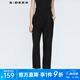 S.DEER女裝休閑夏季時(shí)尚百搭簡(jiǎn)約松緊拼接壓褶直筒長(zhǎng)褲S21260831 黑色/91 S 160