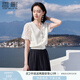 香影法式v領(lǐng)針織衫女2025夏季新款蕾絲拼接米白色正肩泡泡袖上衣 米白 S 155/80A/85-95斤