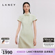 朗姿/LANCY春新款新中式改良旗袍短袖提花收腰短款連衣裙女 薄霧草地色 XL