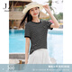 玖姿·安娜蔻miu風簡約拼色條紋針織短袖T恤女2025夏季新款 條黑白 L
