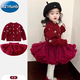 A 21 FUNB女童毛衣連衣裙秋冬韓版超洋氣針織開(kāi)衫外套tutu蓬蓬紗公主裙套裝 紫紅色套裝 90 cm身高80