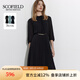SCOFIELDScofield女裝法式小高圓領(lǐng)優(yōu)雅通勤七分袖百褶連衣裙氣質(zhì)中長(zhǎng)裙 黑色 M 165