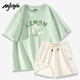 MJ STYLE短袖短褲套裝女2026年夏季新款純棉潮流T恤高腰A字遮肉顯瘦兩件套