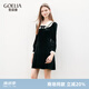 歌莉婭 新品  絲絨拼接連衣裙  1B1R4K090 00B黑色 S