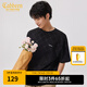 卡賓（CABBEEN）【仿麂皮絨】老花滿印短袖T恤男2024夏季新款寬松休閑潮上衣 煤黑色01 M /170/48