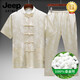 JEEP SPIRIT高端短袖唐裝中老年男士真太極服香云紗漢服新款時尚套裝時尚潮流 BDG-21828米黃套裝 L
