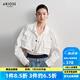 艾諾絲雅詩【商場同款】2025春秋新品截短款抽皺長袖立領工裝短外套40311058 白色 M