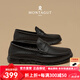 夢(mèng)特嬌（MONTAGUT）男鞋樂(lè)福鞋夏季新品洞洞透氣皮鞋男頭層牛皮一腳蹬商務(wù)休閑豆豆鞋 黑色-頭層牛皮（沖孔透氣） 41