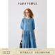 PLAIN PEOPLE法式浪漫蕾絲拼接苧麻泡泡袖連衣裙女黑色2025夏新款 彩藍(lán) L
