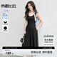 尚都比拉收腰顯瘦黑色A字連衣裙女夏季氣質(zhì)通勤吊帶裙設(shè)計(jì)感拼接中長裙
