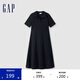 GAP女裝春秋洋氣翻領(lǐng)刺繡logo短袖針織連衣裙簡約長裙680487