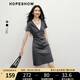 紅袖休閑連衣裙2025夏季新款女裝假兩件拼接連帽領(lǐng)獨(dú)特漂亮掐腰中長(zhǎng)裙 灰060 S