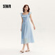 森馬（Semir）【連衣裙合輯】夏天女法式慵懶風(fēng)裙子復(fù)古學(xué)院風(fēng)針織裙雪紡碎花裙 V款小飛袖長(zhǎng)裙-粉藍(lán)80001 M