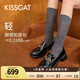 KISSCAT接吻貓2025年春季新款星空樂福鞋舒適通勤百搭小皮鞋女KA65134-10 黑色 （瘦腳卡碼拍小一碼） 38