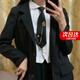 LZJV英倫鏈條小領帶兒童ins懶人韓版免打領帶女學院風學士服男士學生 黑色領帶一條
