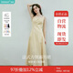 茵曼（INMAN）法式收腰顯瘦方領(lǐng)吊帶連衣裙女裝2025夏季新品長裙子 淺黃色 M