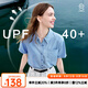 百圖betu女裝2025夏季新款襯衫萊賽爾棉防曬上衣短袖牛仔外套2505T41 牛仔色 M