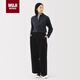 MUJI女式 木棉混 燈芯絨 抽褶寬版褲  黑色 M