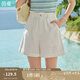 茵曼（INMAN）2025夏女新款時尚休閑百搭純色花苞舒適遮胯顯瘦A字短褲 云朵白 S