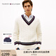 TOMMY HILFIGER25新款秋冬男裝羊毛混紡學(xué)院風(fēng)撞色V領(lǐng)絞花針織衫毛衣05625 白色YBI L （推薦：150-165斤）