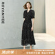 顏域黑色連衣裙女2025夏季新款收腰輕熟風(fēng)高級感短袖木耳邊雪紡裙 黑花 M
