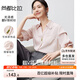 尚都比拉夏季通勤襯衫女光澤感休閑襯衣堆堆袖設(shè)計感V領(lǐng)上衣 粉色 XL