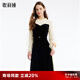歌莉婭（GOELIA）服裝絲絨拼接黑色假兩件長(zhǎng)袖連衣裙女小黑裙子1B1R4K770 00B黑色 M