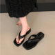 沐霓坡跟人字拖鞋女外穿沙灘鞋高顏值厚底增高涼鞋百搭配裙子拖鞋 黑色 36