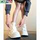 卡帝樂(lè )鱷魚(yú)（CARTELO）內增高休閑運動(dòng)鞋韓版星星板鞋2026春秋松糕厚底小白鞋圓頭面包鞋 米白色 [厚底6cm] 36