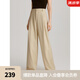 ELLE卡其色高腰顯瘦寬松休閑褲女2025春裝新款小個(gè)子窄版闊腿褲子 卡其色 L