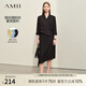 AMII2025秋新款搭片假兩件撞料拼接連衣裙女七分袖中長(zhǎng)裙子12421069 黑色 165/88A/L
