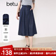 百圖betu女裝2025春季新款半身裙高腰中長(zhǎng)款原色洗水牛仔裙女2502T63 深牛仔藍(lán) L