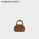 CHARLES&KEITH25秋新品復(fù)古鉚釘手提斜挎保齡球包七夕禮物CK2-30782707-1 Sienna Brown赭石棕 S