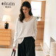 Olrain歐芮兒V領(lǐng)T恤女春季2025年新款法式設計感蕾絲長(cháng)袖上衣 白色 L