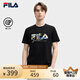 FILA 斐樂官方男裝針織短袖衫2025夏新款時尚休閑簡約基礎(chǔ)圓領(lǐng)T恤 正黑色-BK 2XL 185/104A/XXL