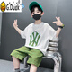 G.DUCKKIDS兒童裝男童夏裝套裝2025新款夏季薄款中大童運(yùn)動(dòng)男孩夏款酷帥氣潮 白色 160 cm