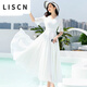 LISCN沙灘長裙紅色雪紡連衣裙女長款大擺顯瘦超長裙子仙女2025夏季新款 白色-雪紡裙 S [建議80-90斤]