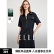ELLE法式藏青色翻領(lǐng)亞麻收腰連衣裙女2025夏季新款萊賽爾天絲長裙 藏青 M