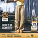 森馬（Semir）休閑褲女松緊腰闊腿褲高街酷颯風(fēng)夏設(shè)計(jì)感抽繩工裝褲潮流潮酷 咖色調(diào)00355 XL