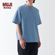 無印良品（MUJI）男式 涼感 亨利領(lǐng) 短袖T恤休閑百搭亨利衫男款打底衫純棉涼感物語 煙熏藍色 XXL（185/112A）
