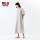 無印良品（MUJI）女式 楊柳紗織 五分袖連衣裙 睡裙女25年春夏長裙FD1LJC5S 淡黃色 M （160/84A）