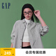 Gap【情人節(jié)】男女裝夏季純棉logo條紋長袖襯衫寬松廓形上衣461250 灰色 M (170/92A) 亞洲尺碼