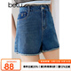 百圖betu女裝夏季新款牛仔褲高腰毛邊牛仔顯瘦A字短褲女2404T72 牛仔色 M