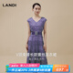 藍(lán)地[莫奈花園系列]LANDI紫色V領(lǐng)束腰長款無袖蕾絲連衣裙女2025夏新品 紫羅蘭 L